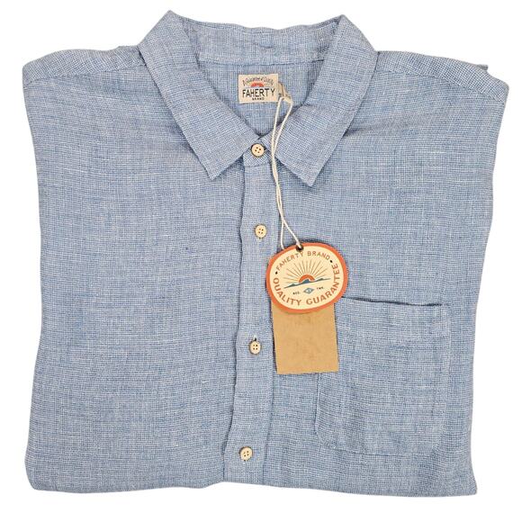 Faherty Other - NWT Faherty Shirt Mens XXL Blue Linen Palma Short Sleeve Coastal Casual Nautical